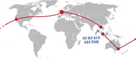 A surface sector between Thailand and Singapore on a RTW ticket
